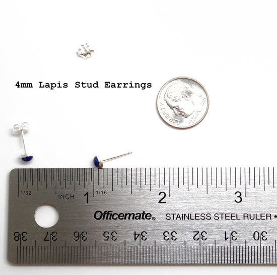 Small 4mm Lapis Stud Earrings 
