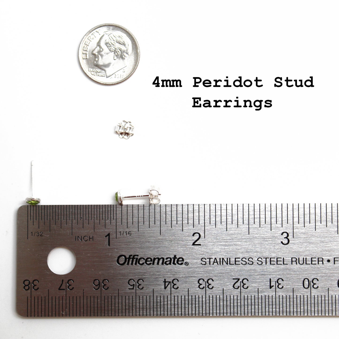 Peridot Stud Earrings in Sterling Silver 4mm