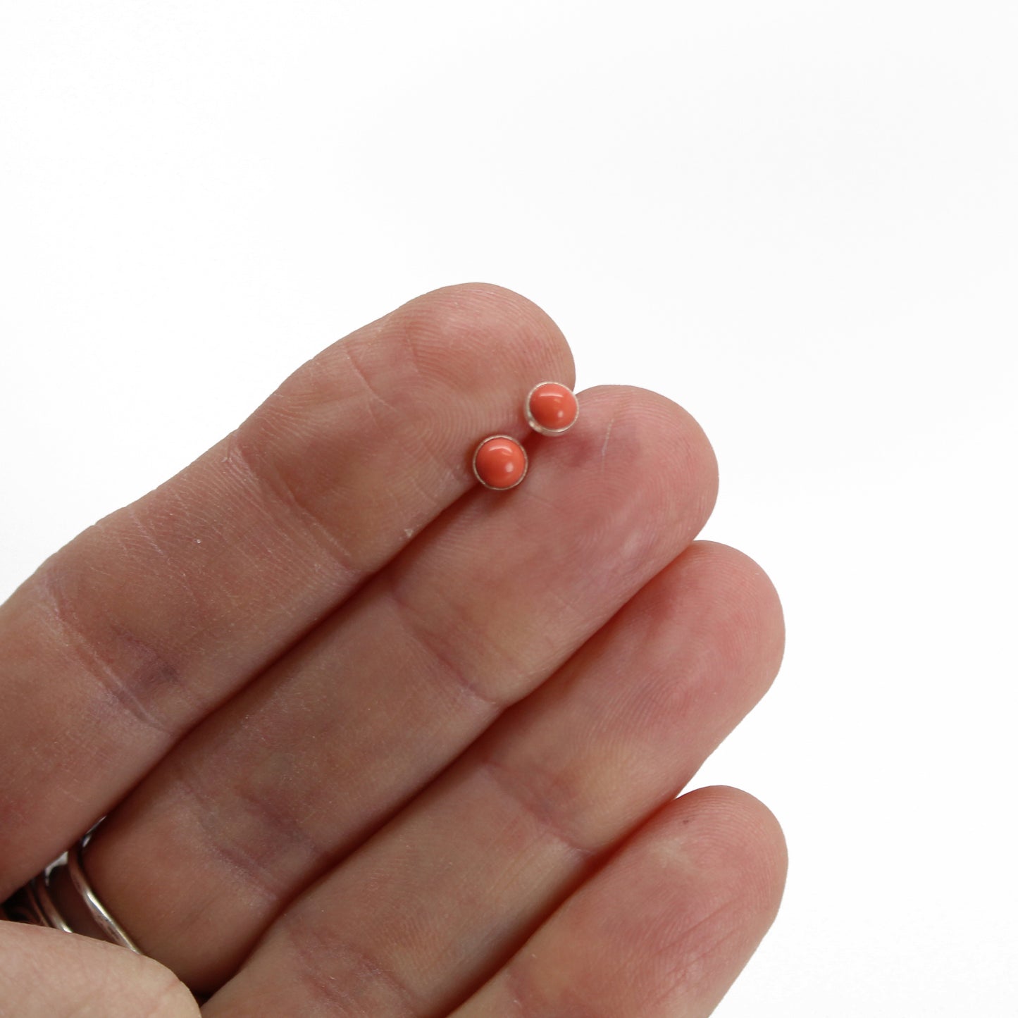 Salmon Coral Stud Earrings-4mm