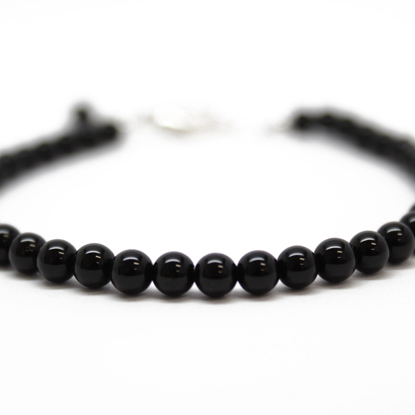Black Onyx Bracelet, 4 mm, Sterling Clasp, Adjustable 7