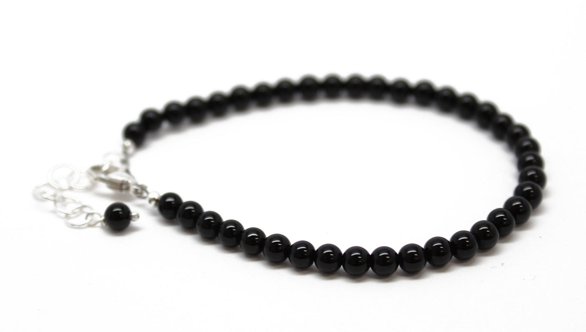 4mm Black Onyx mini Bracelet w/ Knot, Natural Crystal Bracelet, Protection  Stone Dainty Gemstone Beaded Bracelet, adjustable