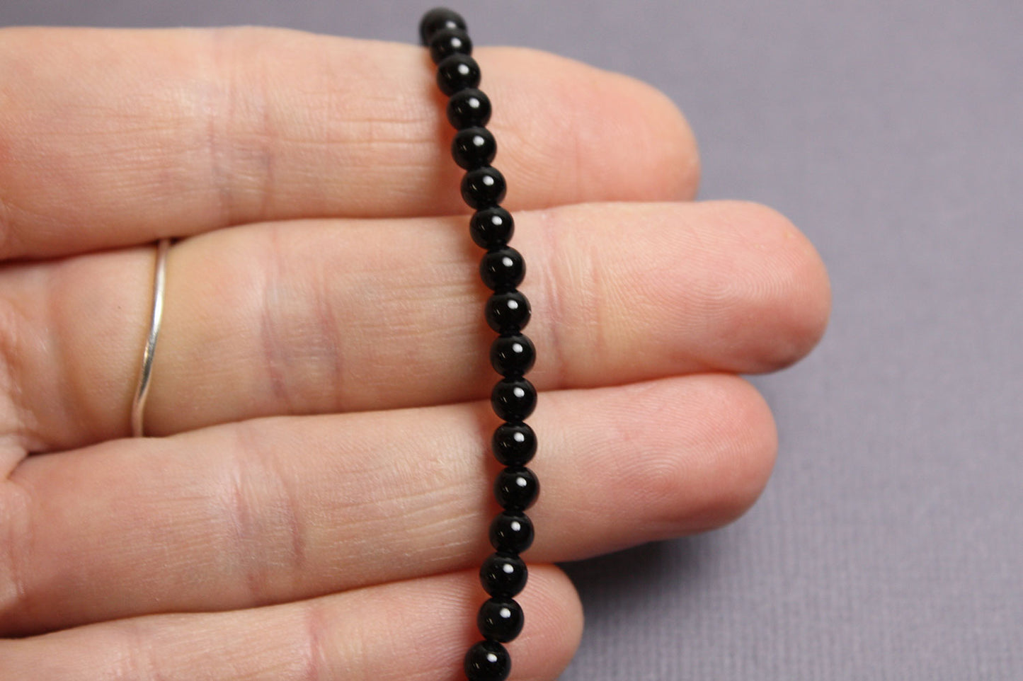Black Onyx Bracelet - 4 mm- Sterling Silver - 6