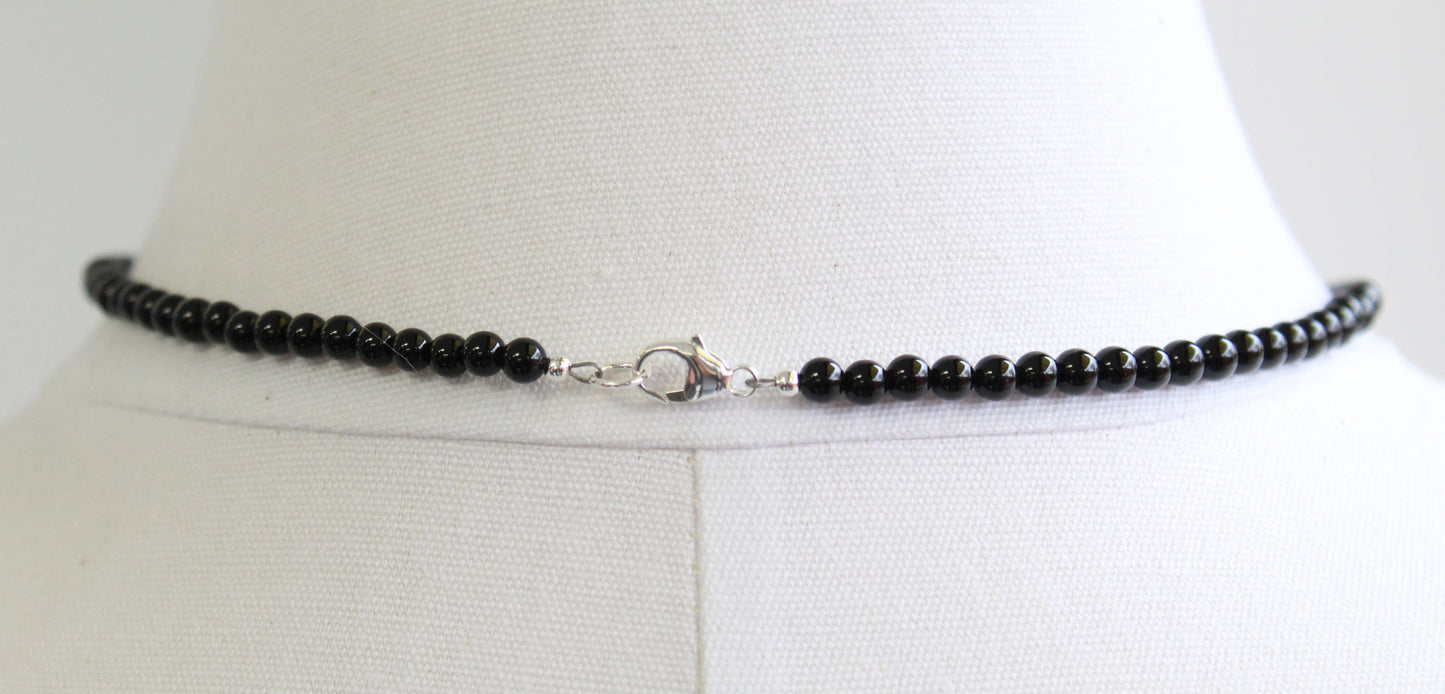 Black Onyx Necklace with Sterling Silver or Gold Filled Clasp, 4mm