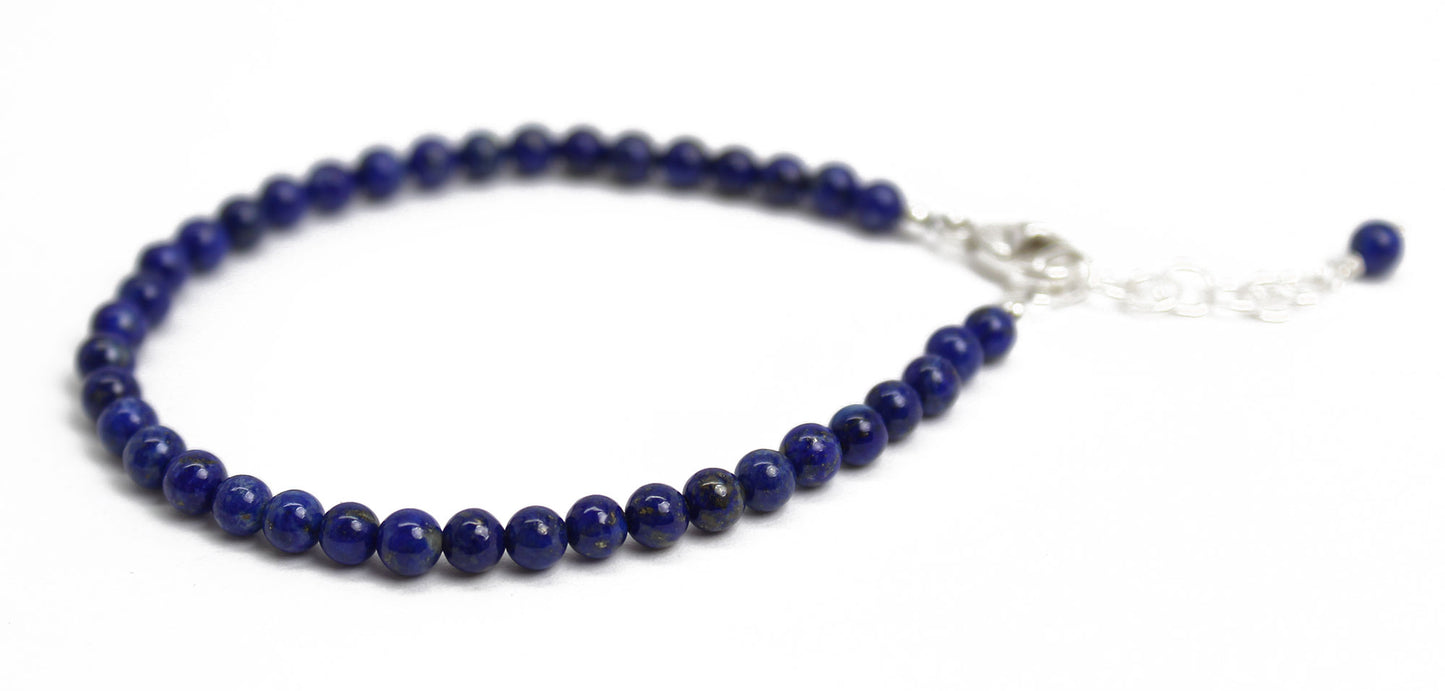 Lapis Lazuli Bracelet-4mm Lapis Beads-Adjustable