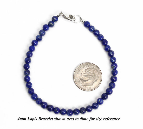 Small Lapis Lazuli Bracelet, 4mm with Sterling Silver or Gold Filled Clasp