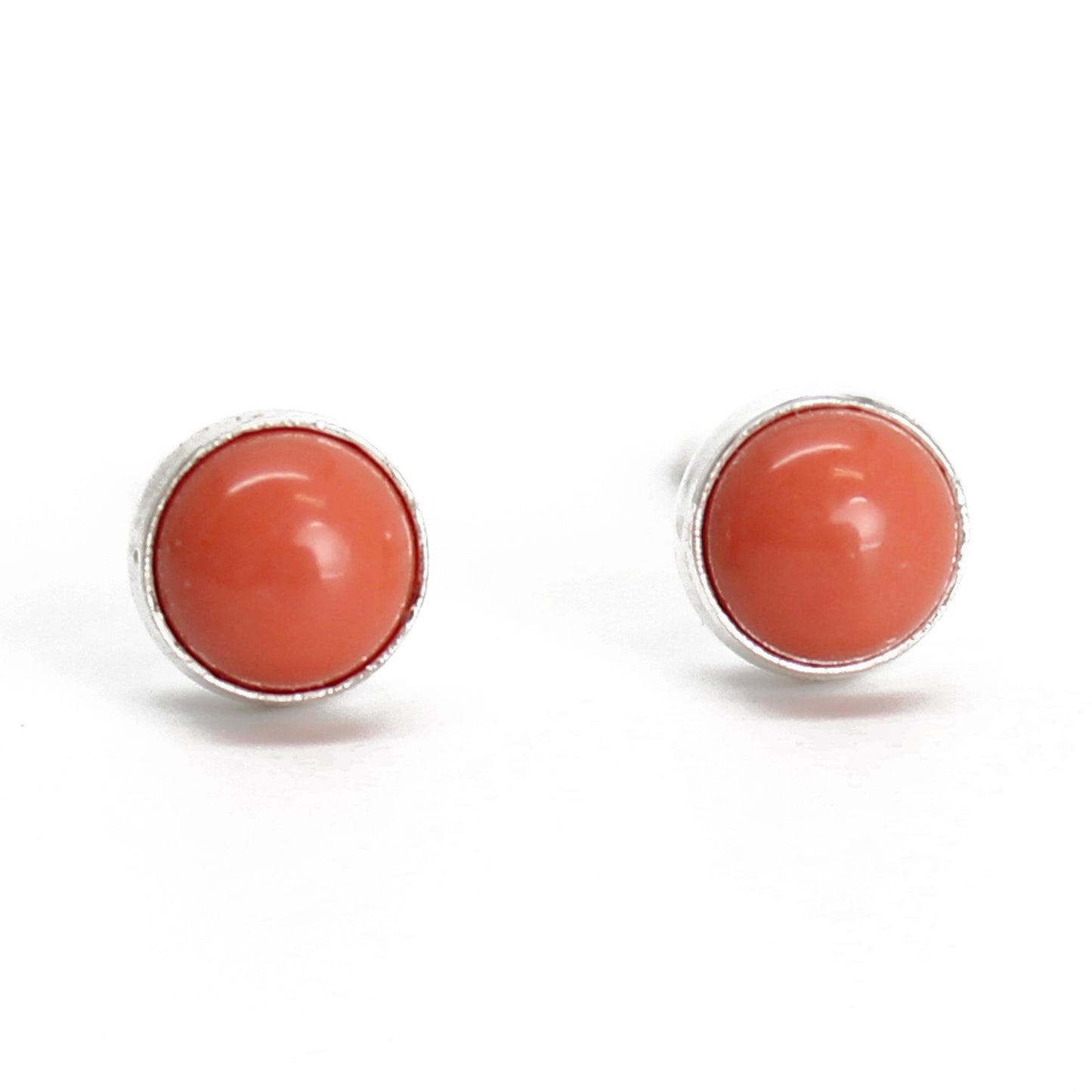 Salmon Coral Stud Earrings-4mm