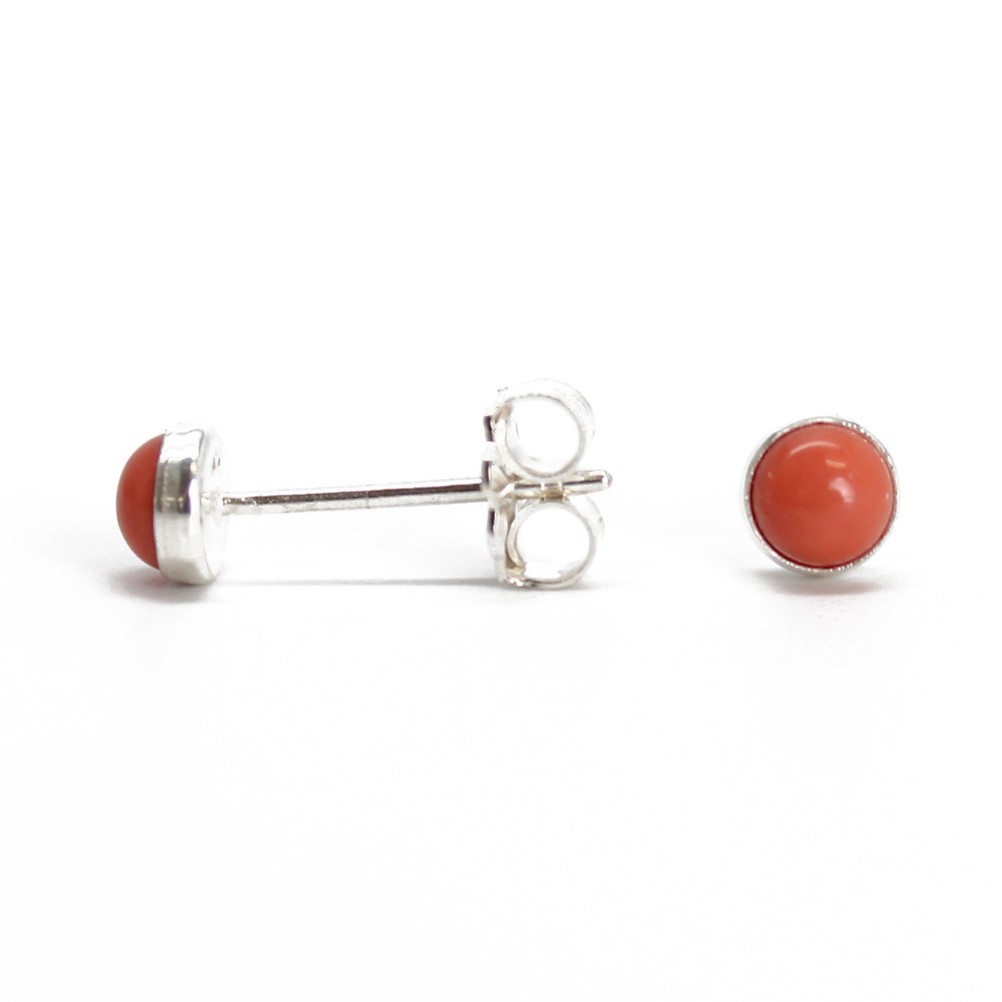 Handmade Salmon Coral Stud Earrings-4mm