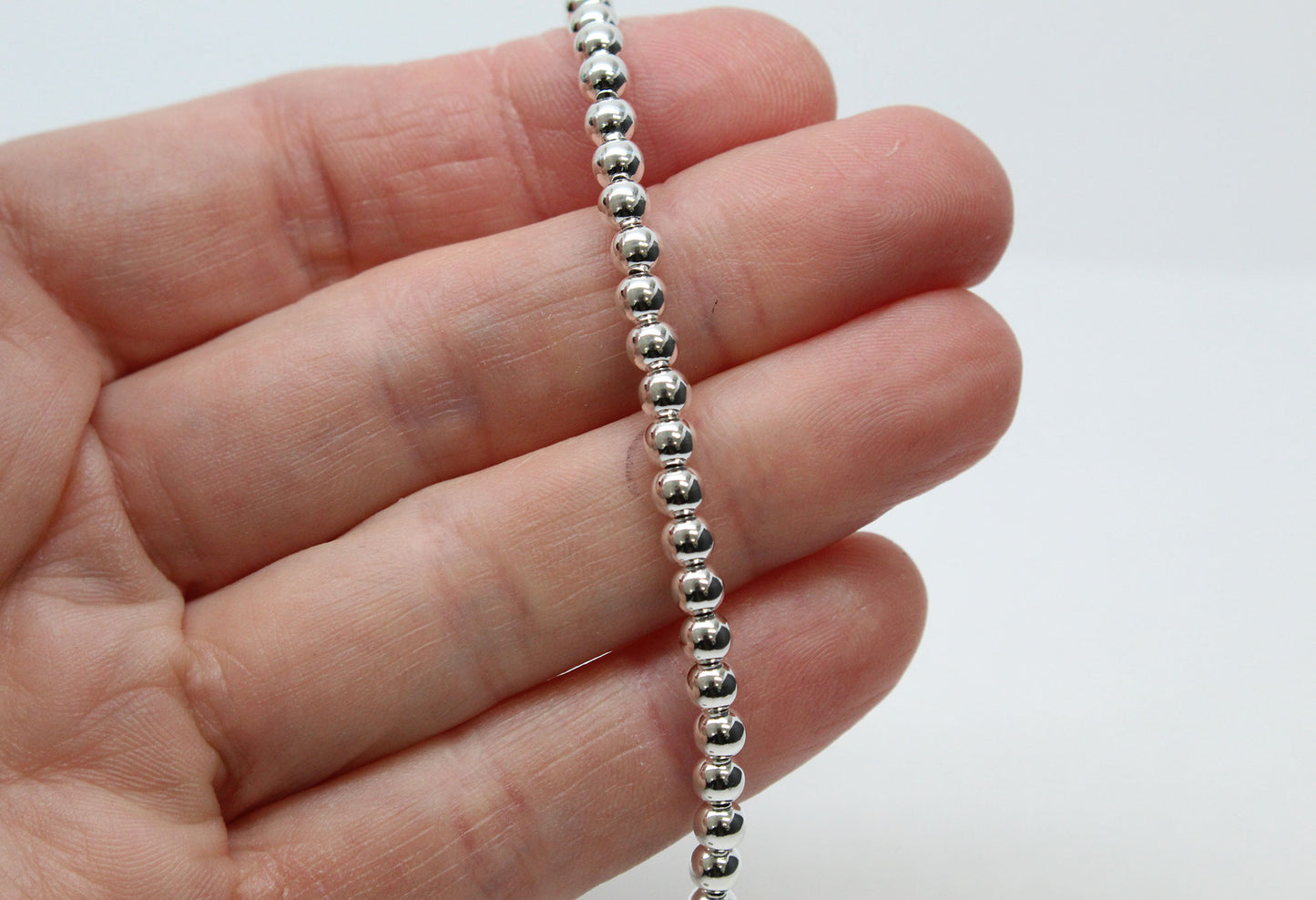 4mm Sterling Silver Bead Necklace Strand