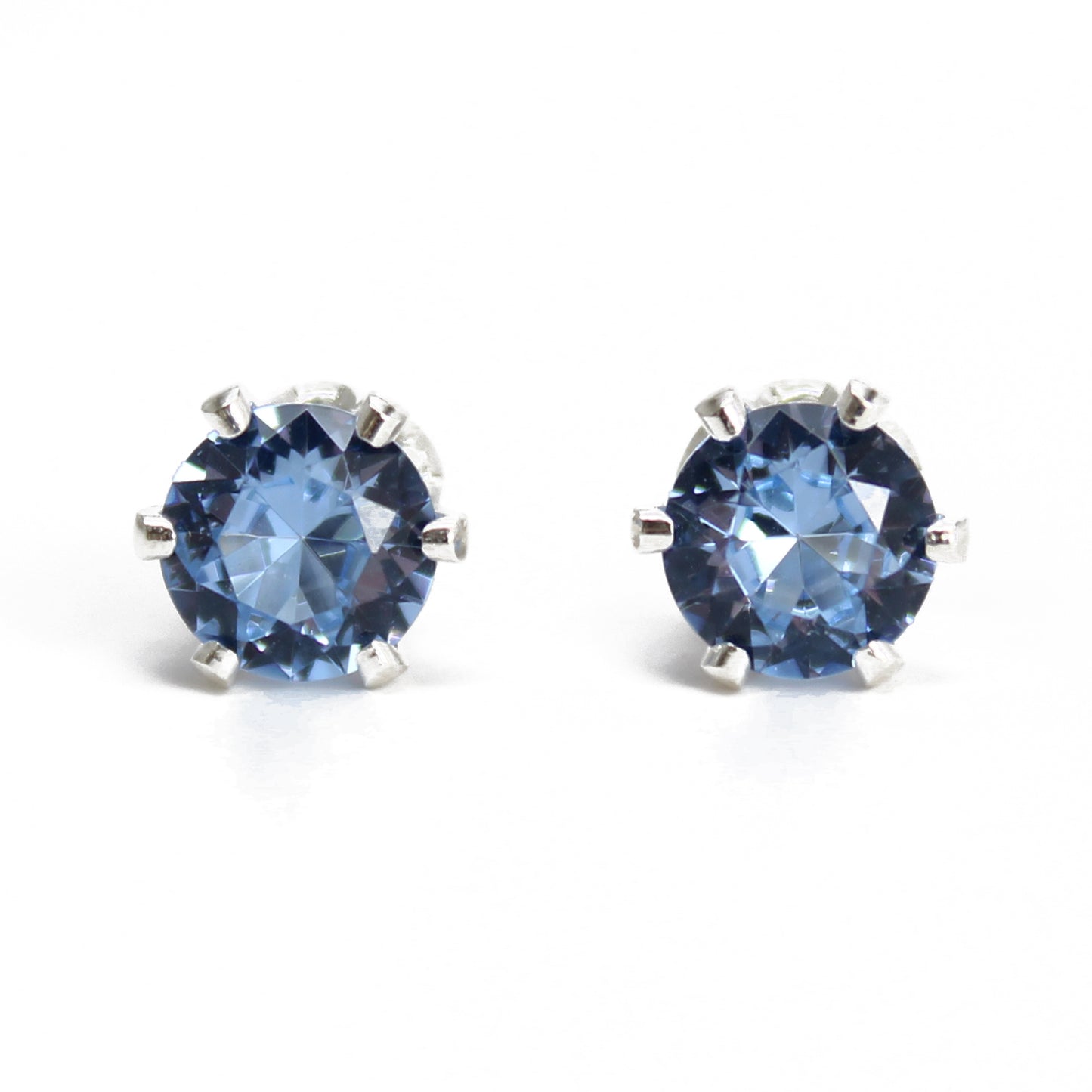 Aquamarine Stud Earrings, 6mm Round Prong Set 925 Sterling Silver