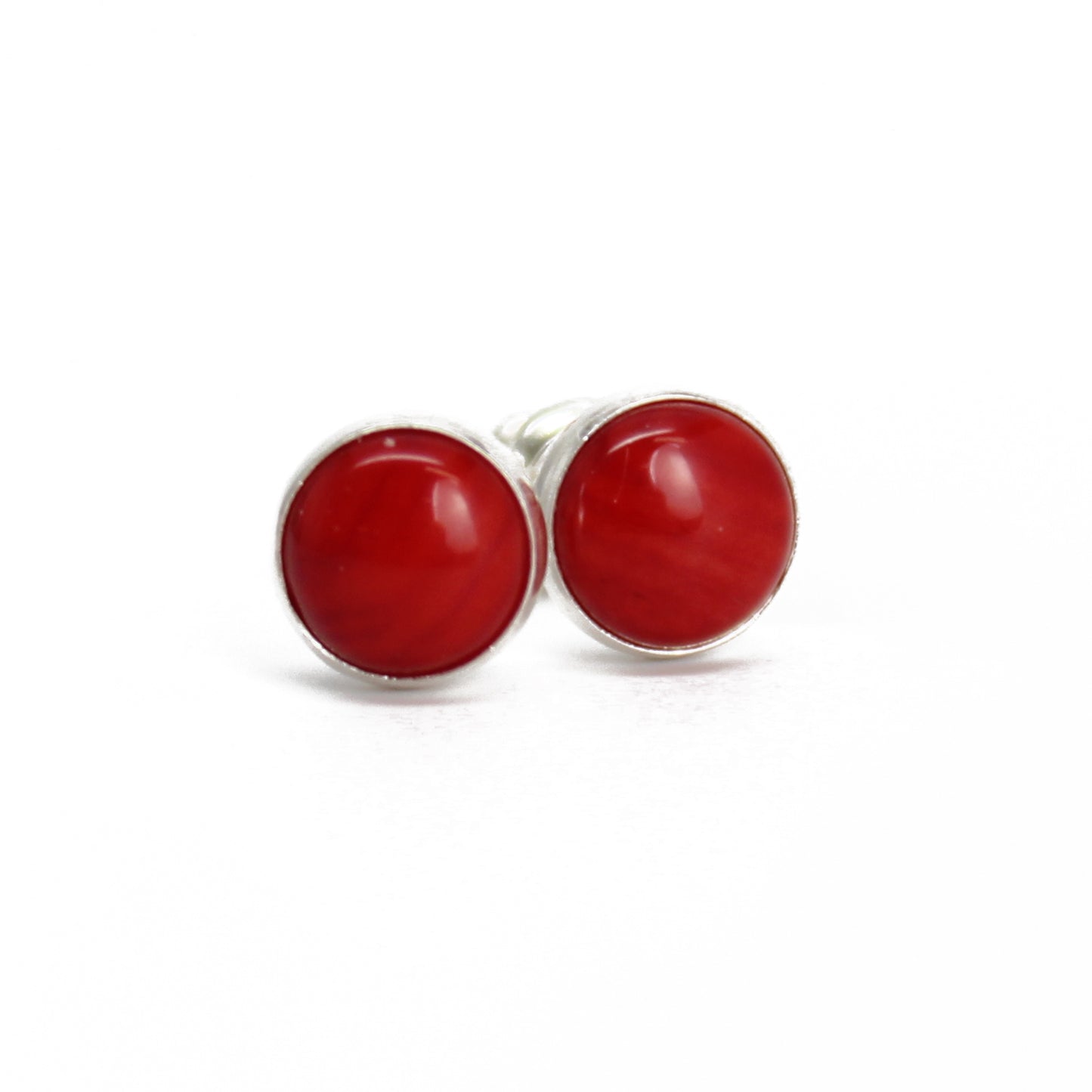 Red Coral Stud Earrings, Small 6mm