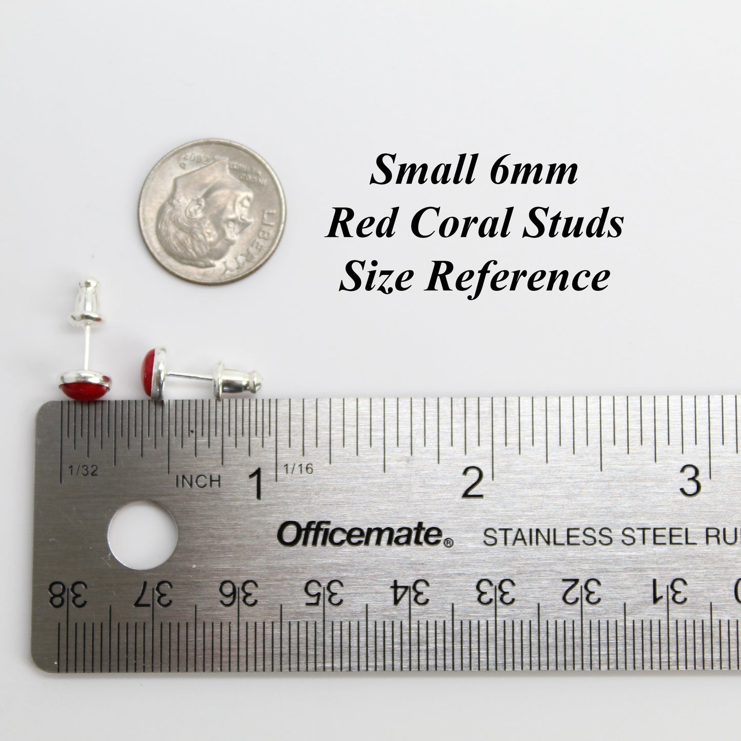 Red Coral Stud Earrings, Small 6mm