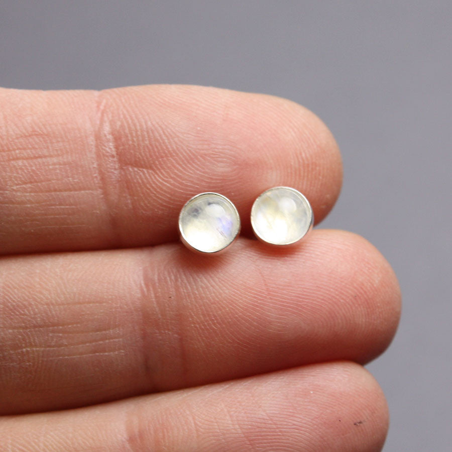 Rainbow Moonstone Stud Earrings-6mm all Sterling SilverRainbow Moonstone Stud Earrings with Sterling Silver