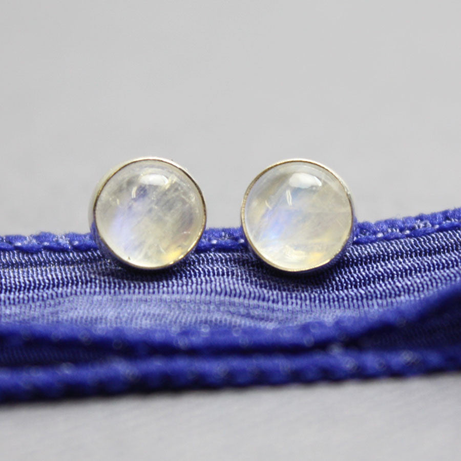 Rainbow Moonstone Stud Earrings-6mm all Sterling Silver