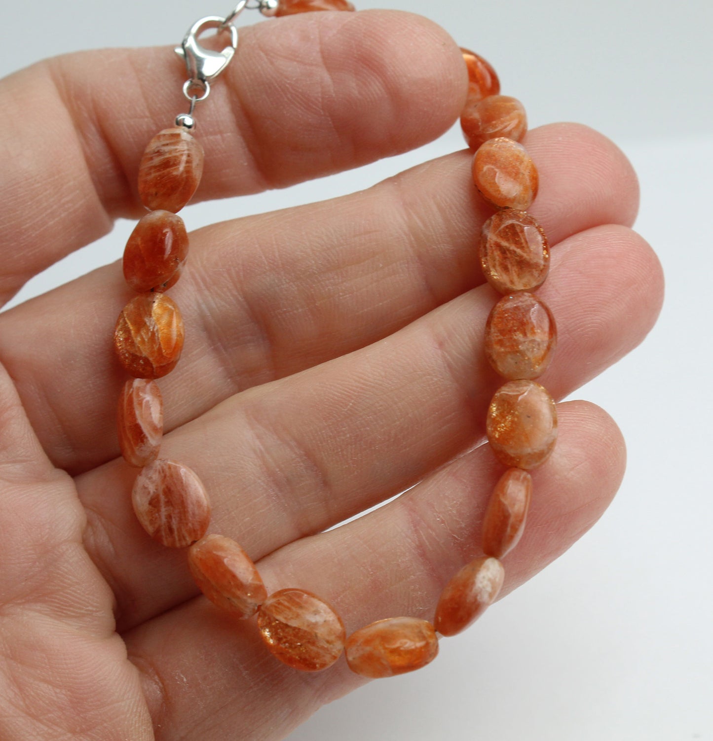 8mm Sunstone Bracelet with Sterling Silver or Gold Filled Clasp