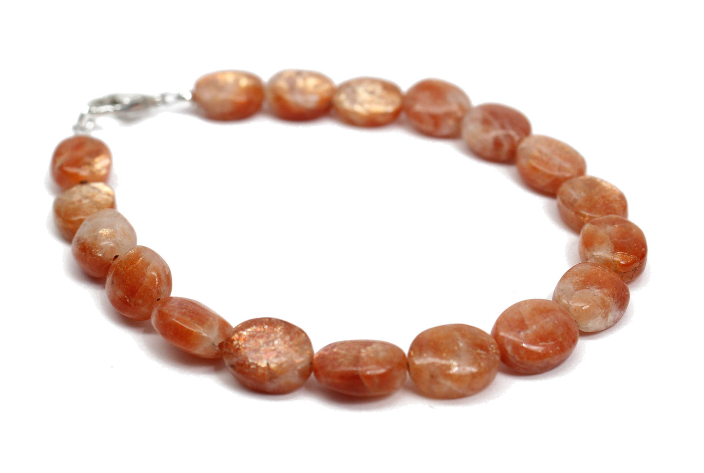 8mm Sunstone Bracelet with Sterling Silver or Gold Filled Clasp