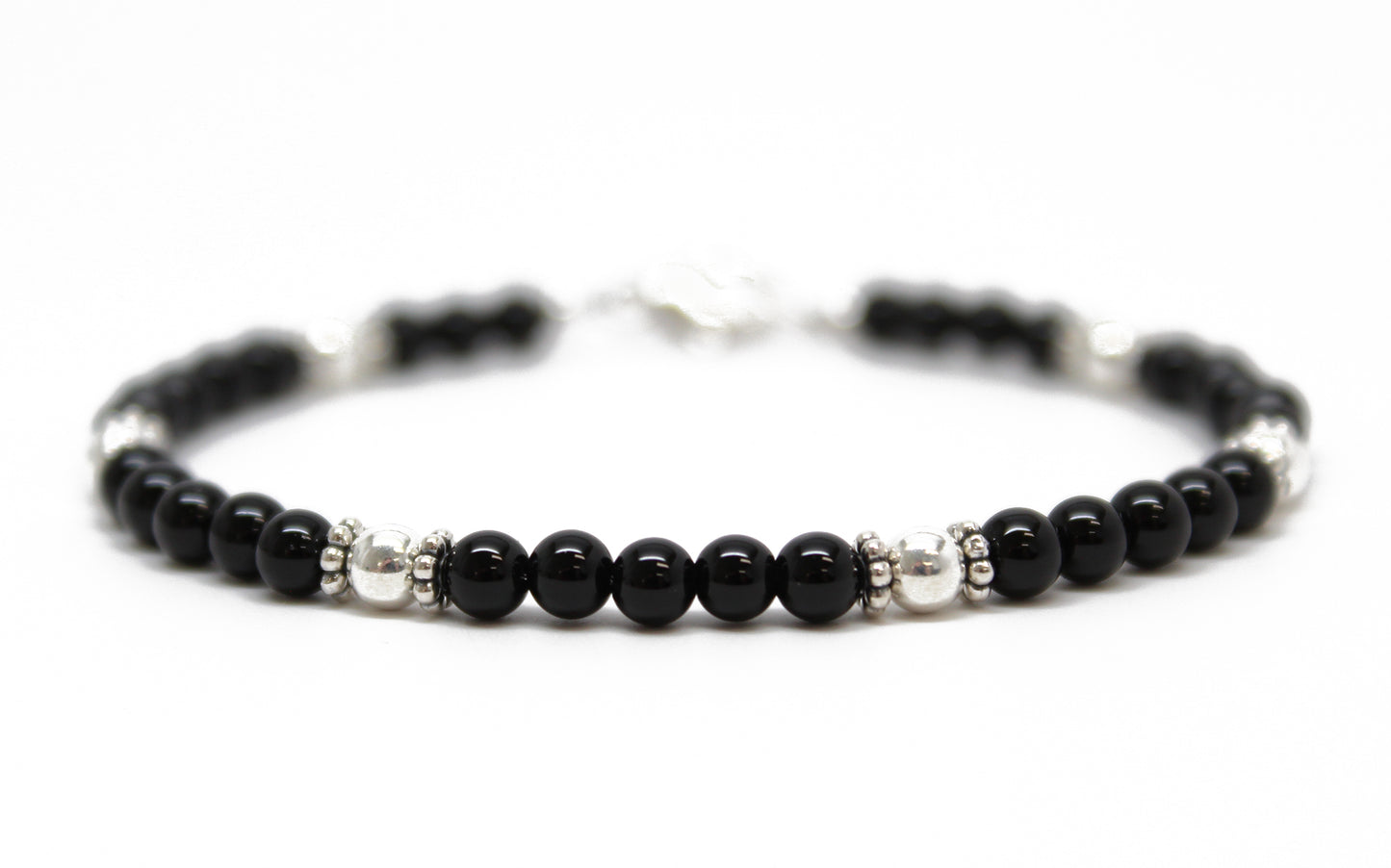 Black Onyx and Sterling Silver Bead Bracelet