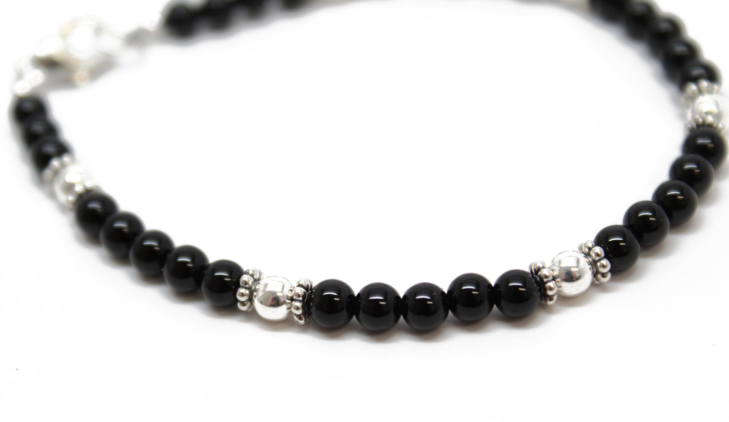 Black Onyx and Sterling Silver Bead Bracelet