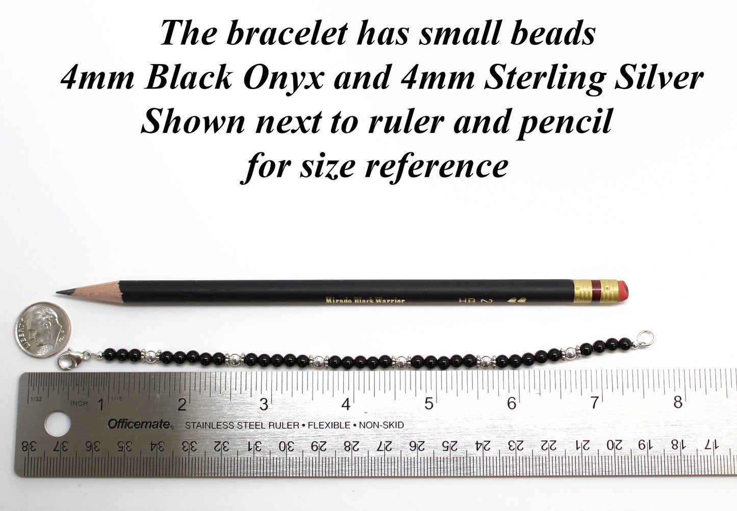 Black Onyx and Sterling Silver Bead Bracelet