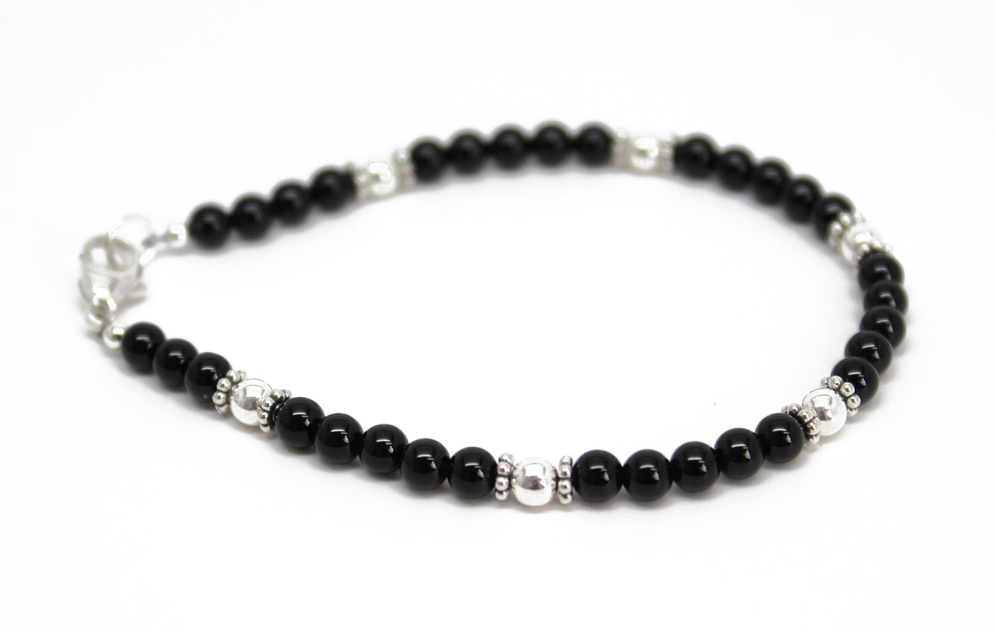 Black Onyx and Sterling Silver Bead Bracelet