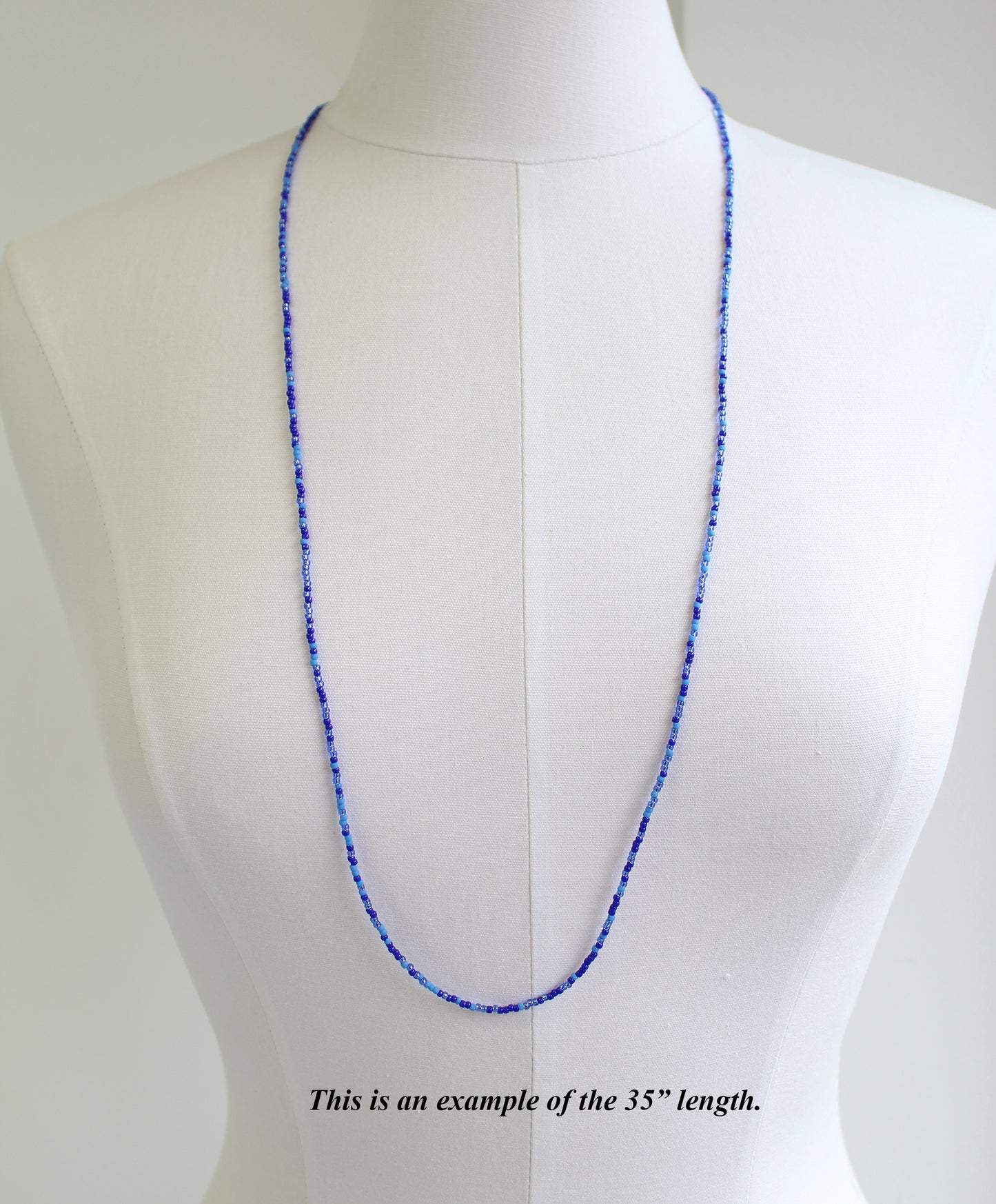Multi Color Blue Seed Bead Necklace, Thin 1.5mm Single Strand