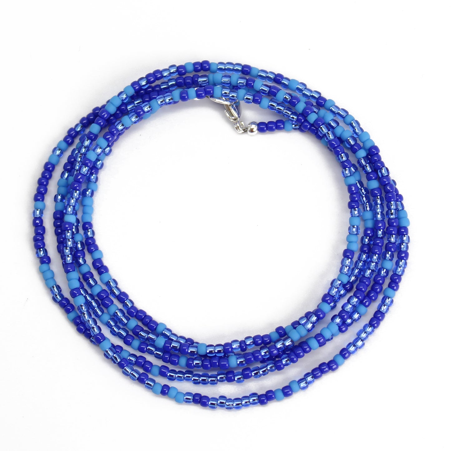 Multi Color Blue Seed Bead Necklace, Thin 1.5mm Single Strand