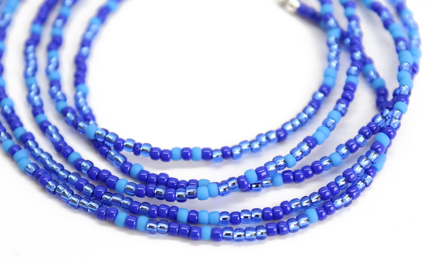 Multi Color Blue Seed Bead Necklace, Thin 1.5mm Single Strand