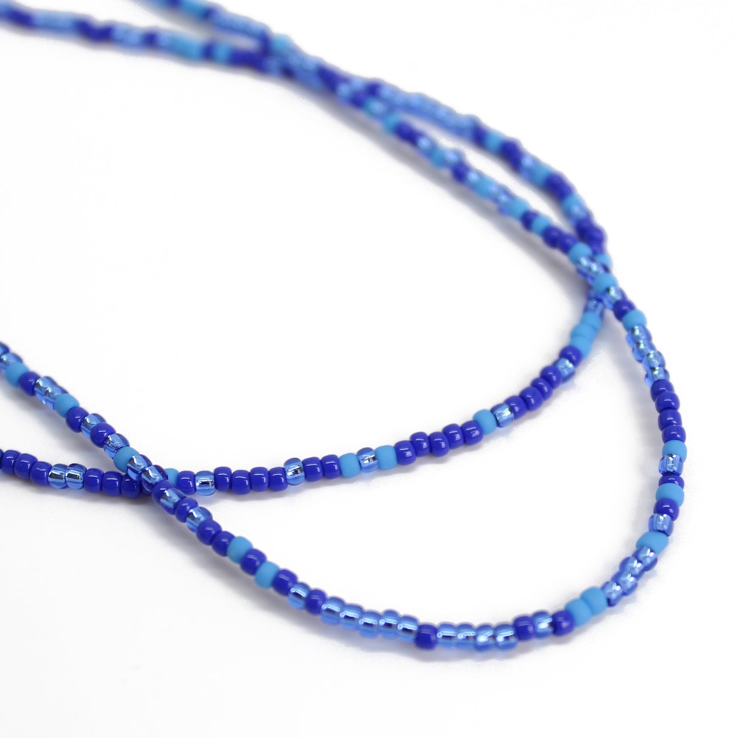 Multi Color Blue Seed Bead Necklace, Thin 1.5mm Single Strand