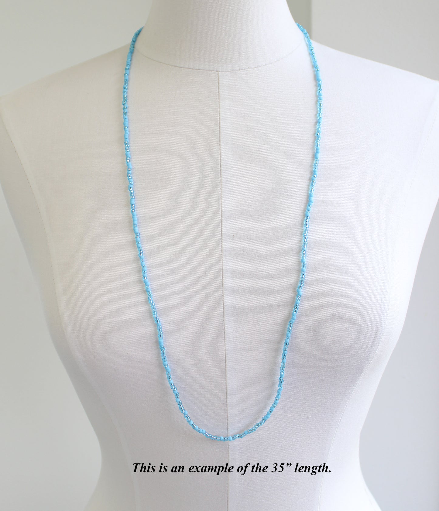Multi Color Pastel Blue Seed Bead Necklace, Thin 2mm Single Strand