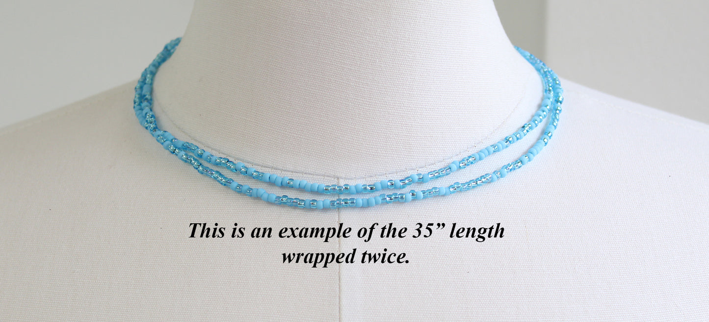 Multi Color Pastel Blue Seed Bead Necklace, Thin 2mm Single Strand