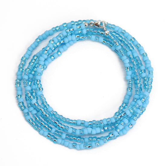 Multi Color Pastel Blue Seed Bead Necklace, Thin 2mm Single Strand