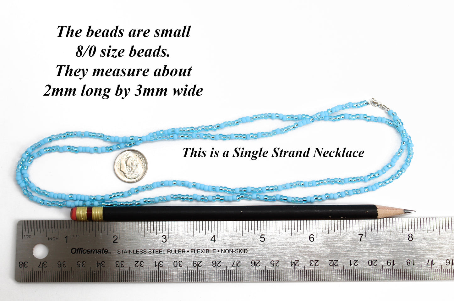 Multi Color Pastel Blue Seed Bead Necklace, Thin 2mm Single Strand