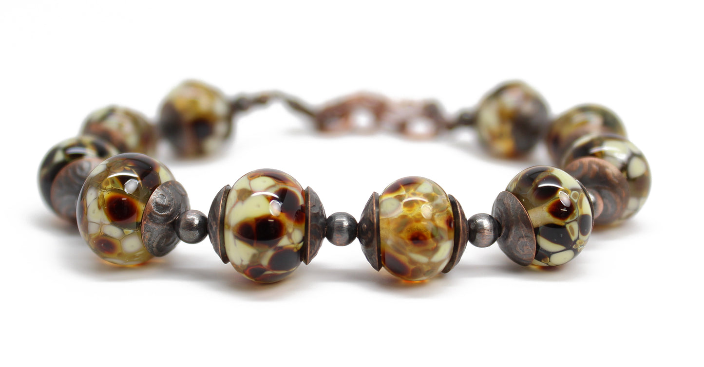Brown Lampwork Bead Bracelet in Copper
