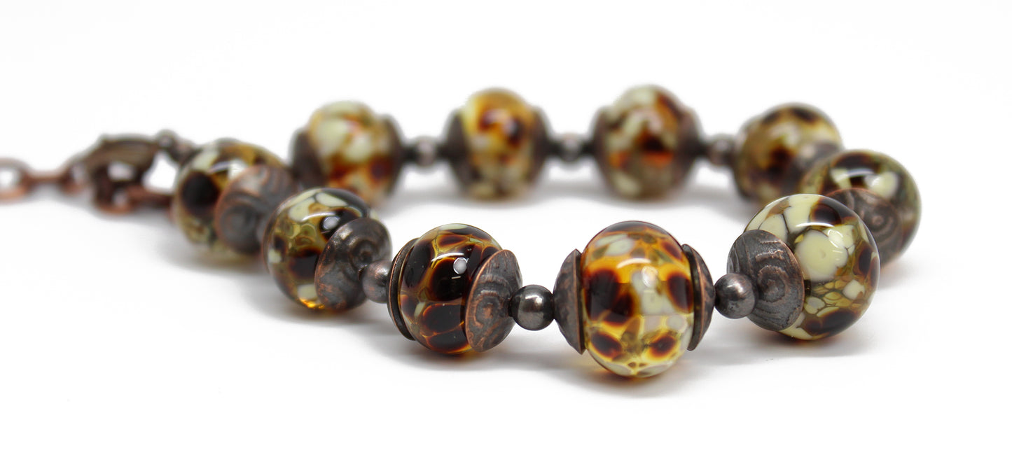 Brown Lampwork Bead Bracelet in Copper