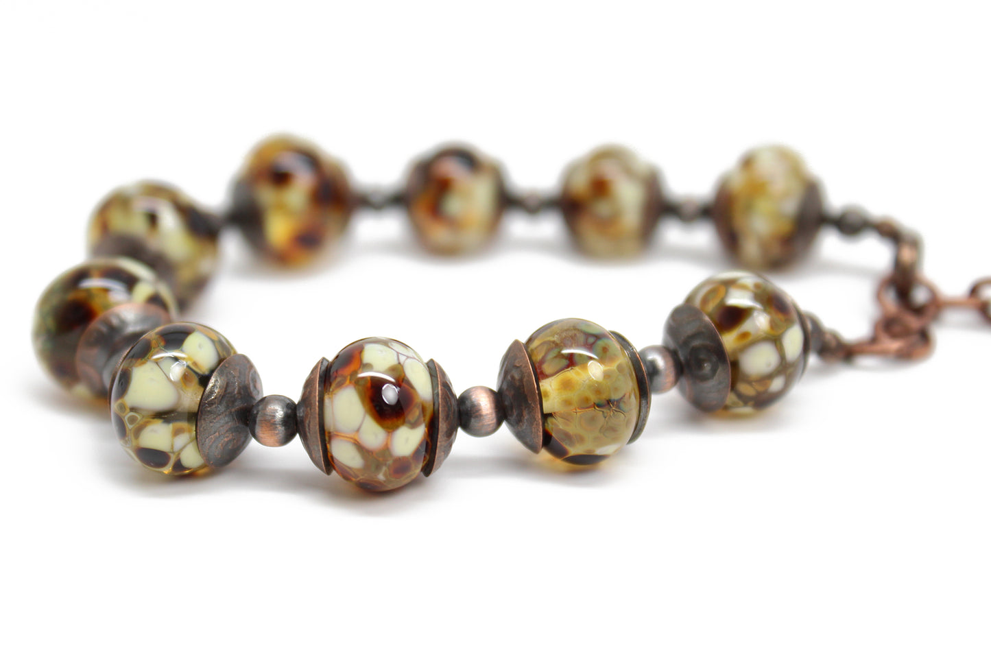 Brown Lampwork Bead Bracelet in Copper