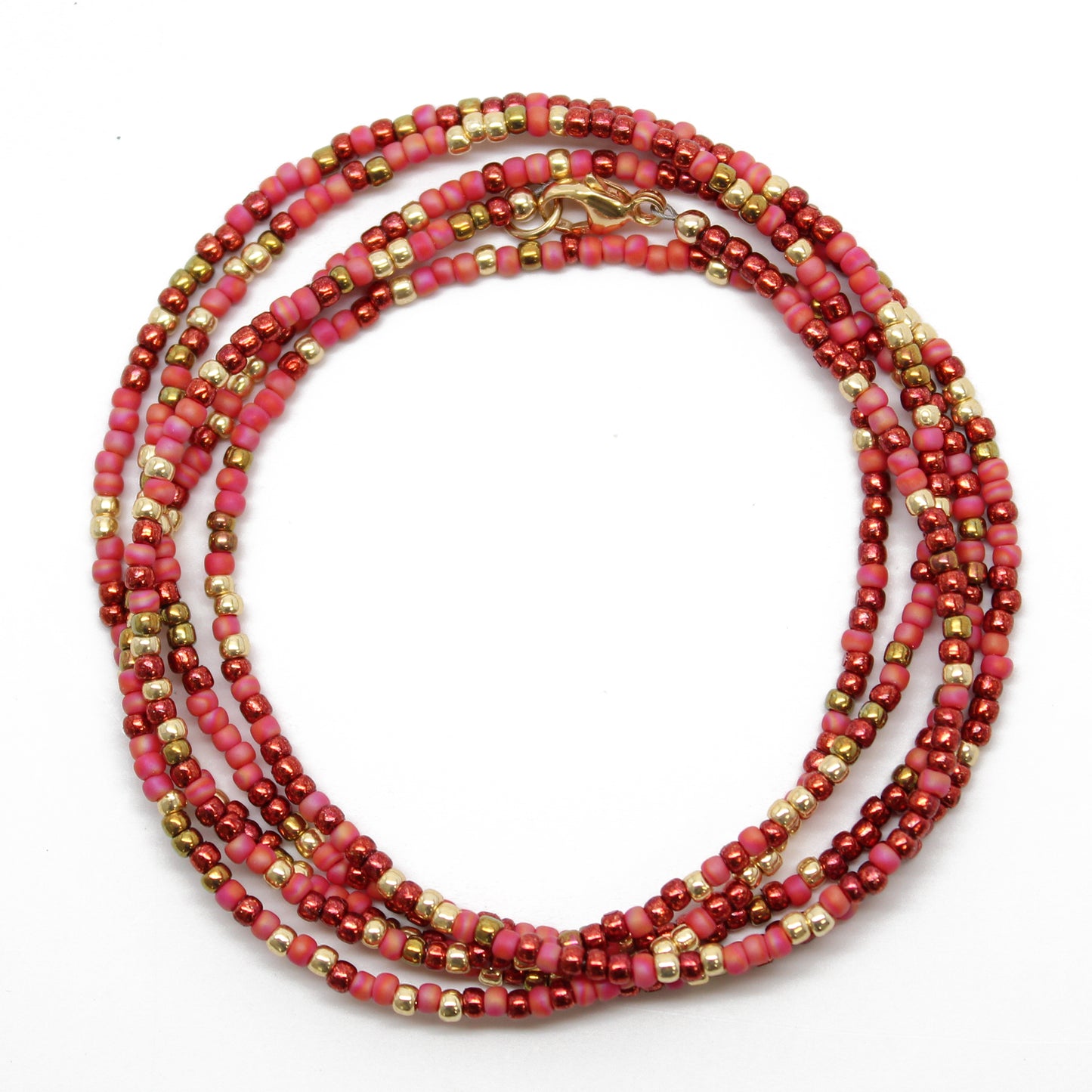 Multi Color Burgundy and Gold Seed Bead Necklace, Single Strand