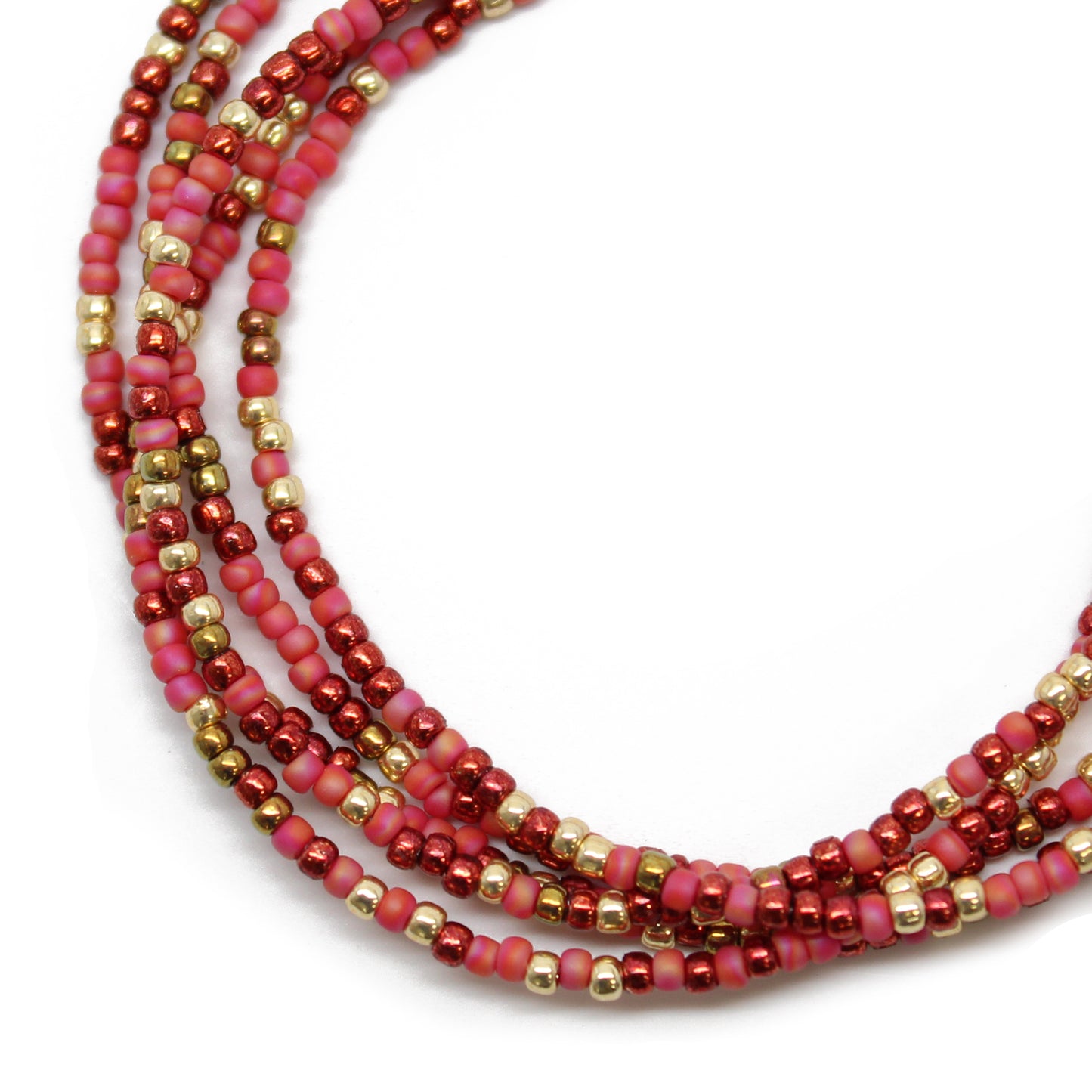 Multi Color Burgundy and Gold Seed Bead Necklace, Single Strand