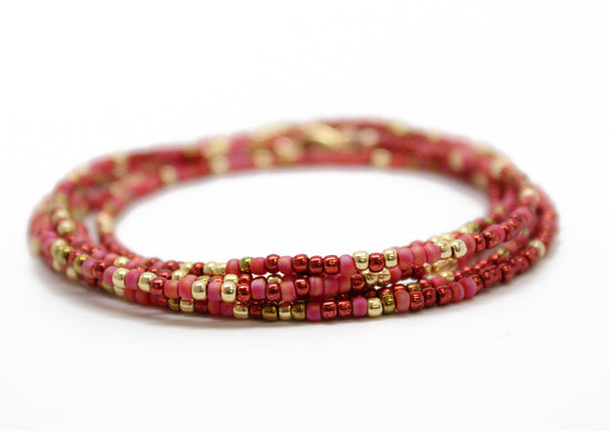 Multi Color Burgundy and Gold Seed Bead Necklace, Single Strand