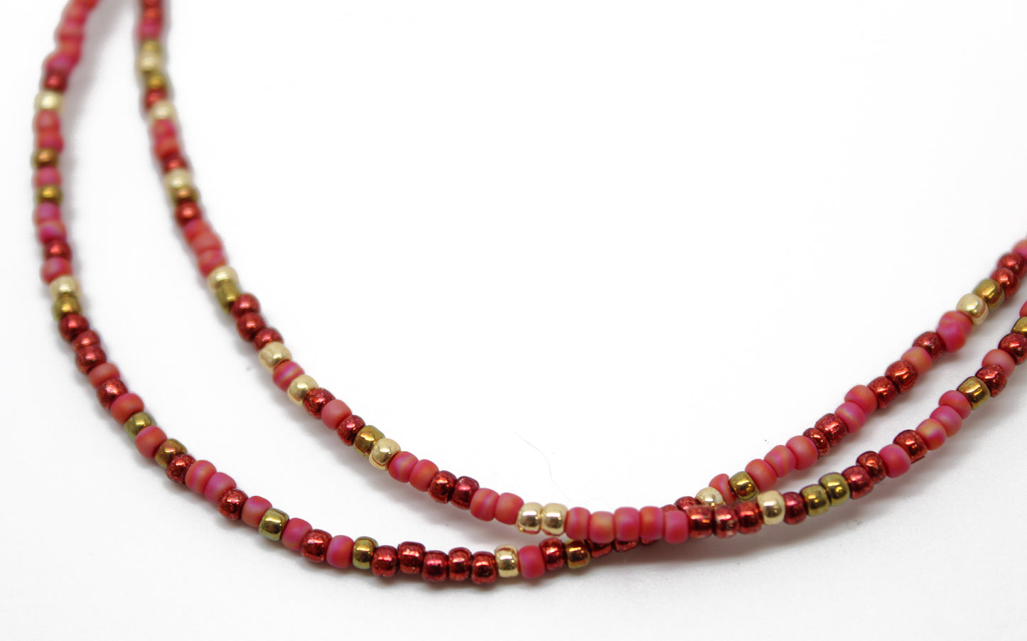 Multi Color Burgundy and Gold Seed Bead Necklace, Single Strand