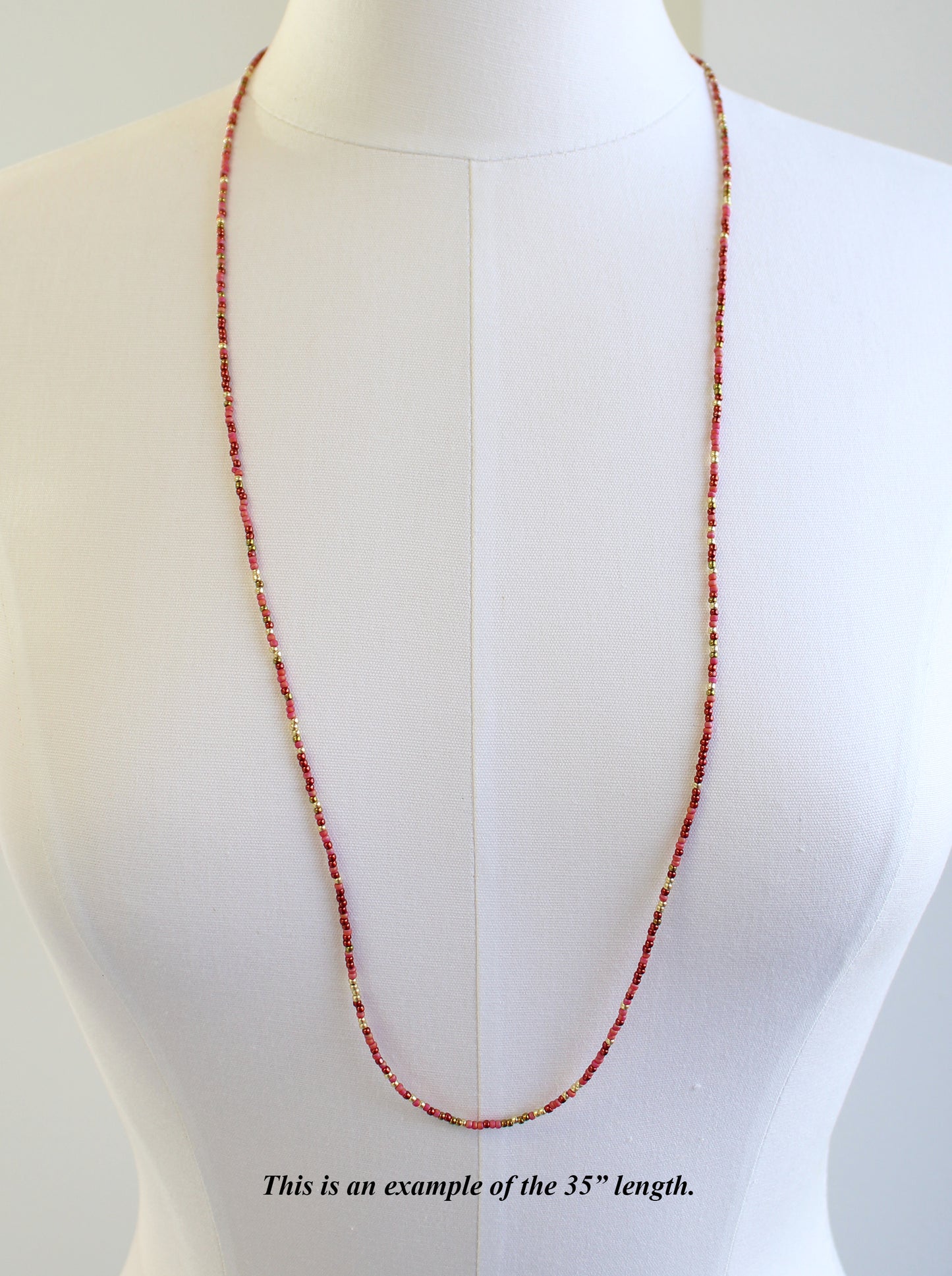 Multi Color Burgundy and Gold Seed Bead Necklace, Thin 1.5mm Single Strand