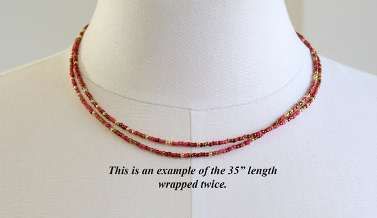 Multi Color Burgundy and Gold Seed Bead Necklace, Thin 1.5mm Single Strand