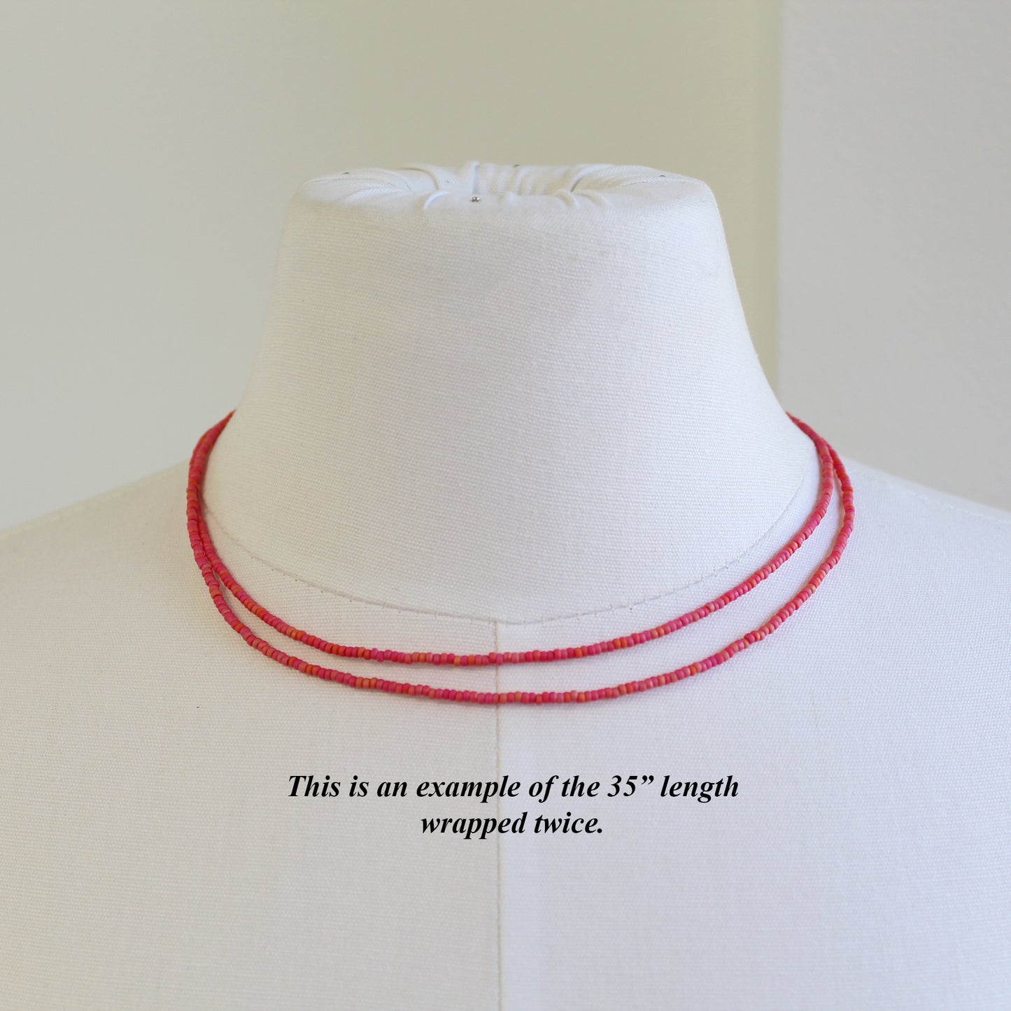 Coral Rainbow Seed Bead Necklace, Thin 1.5mm Single Strand Beaded Necklace