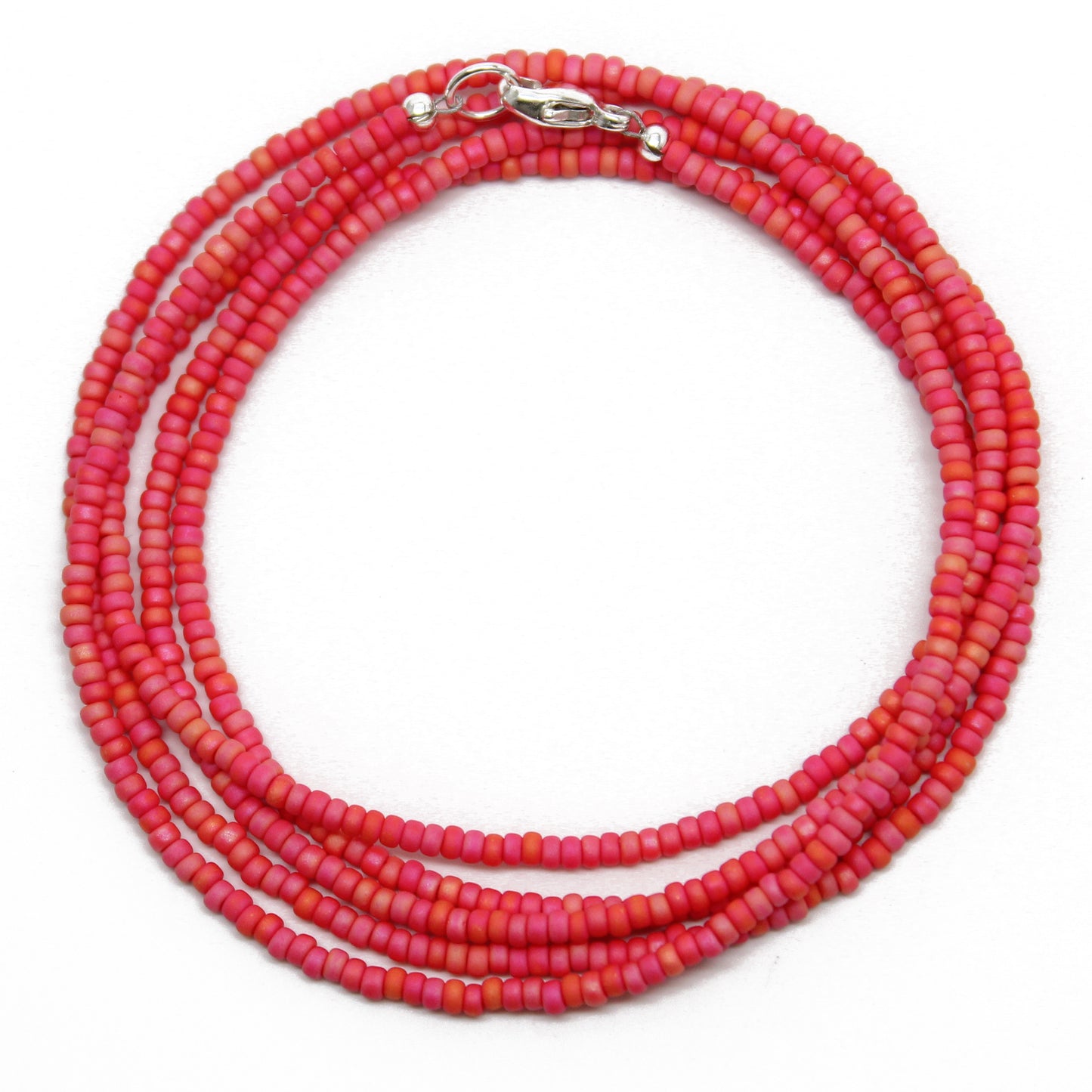 Coral Rainbow Seed Bead Necklace, Thin 1.5mm Single Strand Beaded Necklace