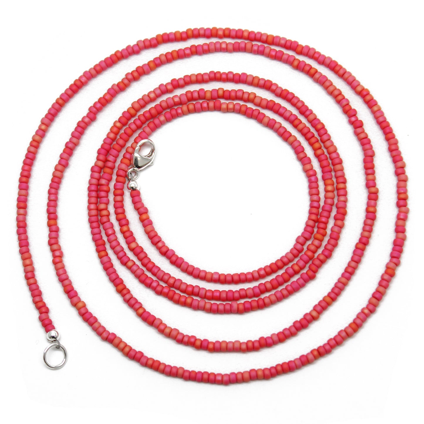 Coral Rainbow Seed Bead Necklace, Thin 1.5mm Single Strand Beaded Necklace