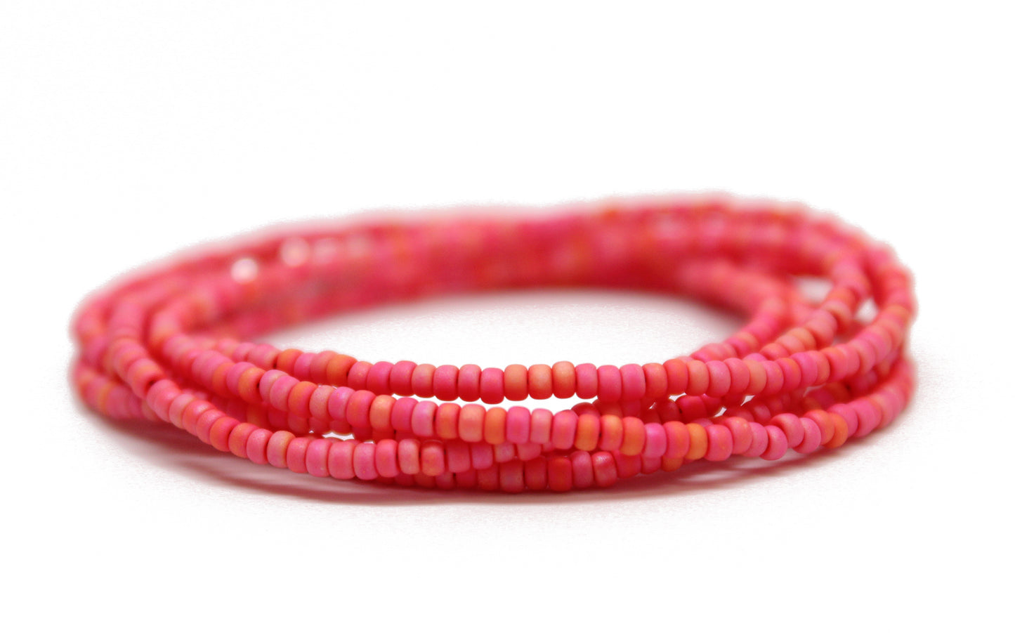 Coral Rainbow Seed Bead Necklace, Thin 1.5mm Single Strand Beaded Necklace