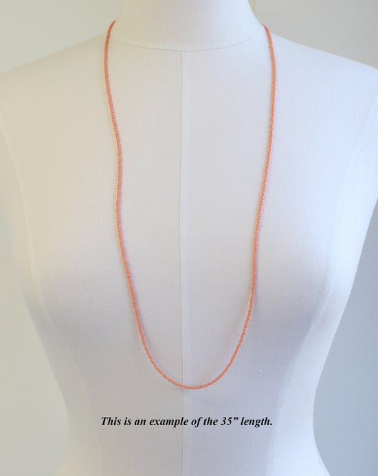 Salmon Pink Seed Bead Necklace, Thin 1.5mm Single Strand Necklace