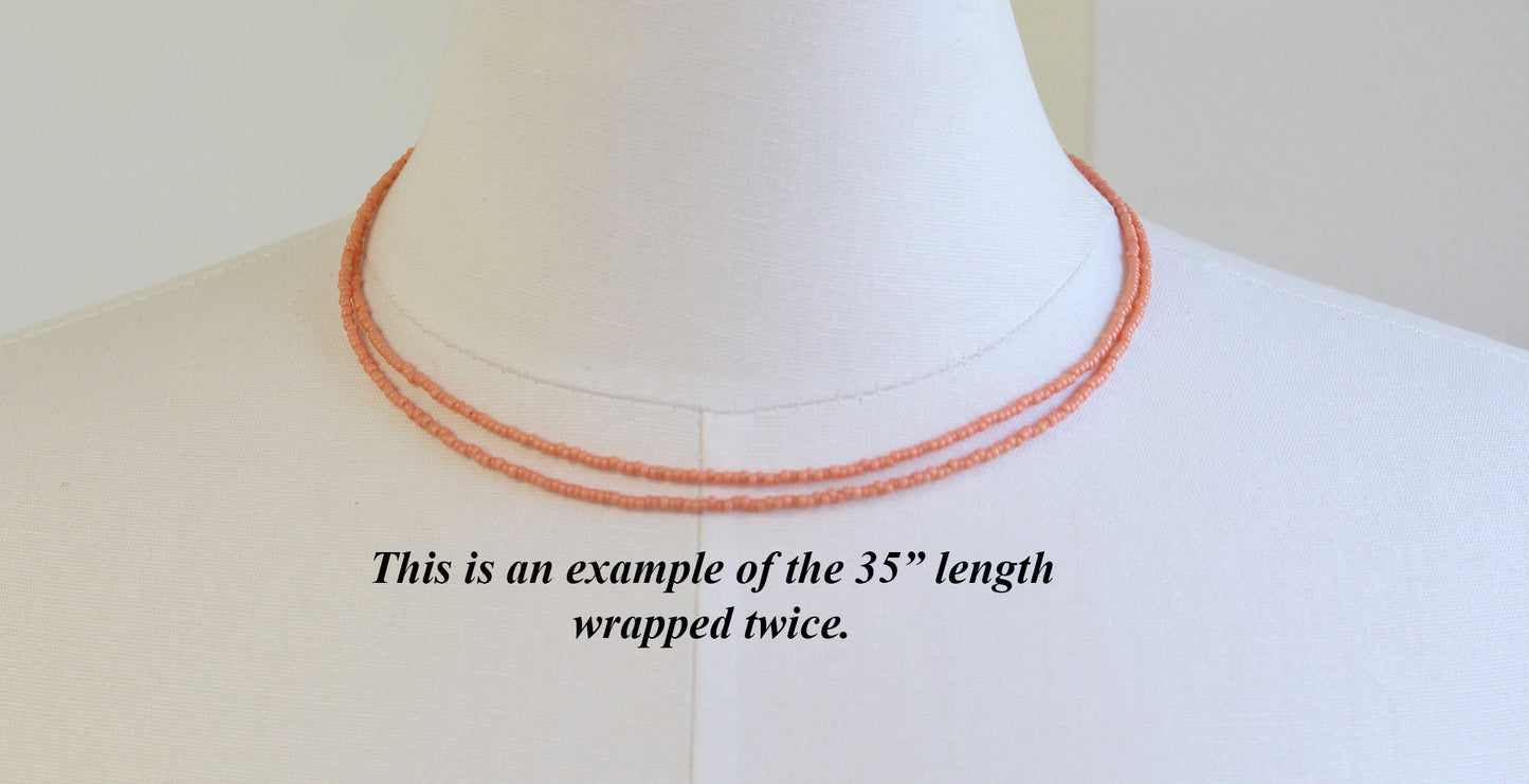 Salmon Pink Seed Bead Necklace, Thin 1.5mm Single Strand Necklace