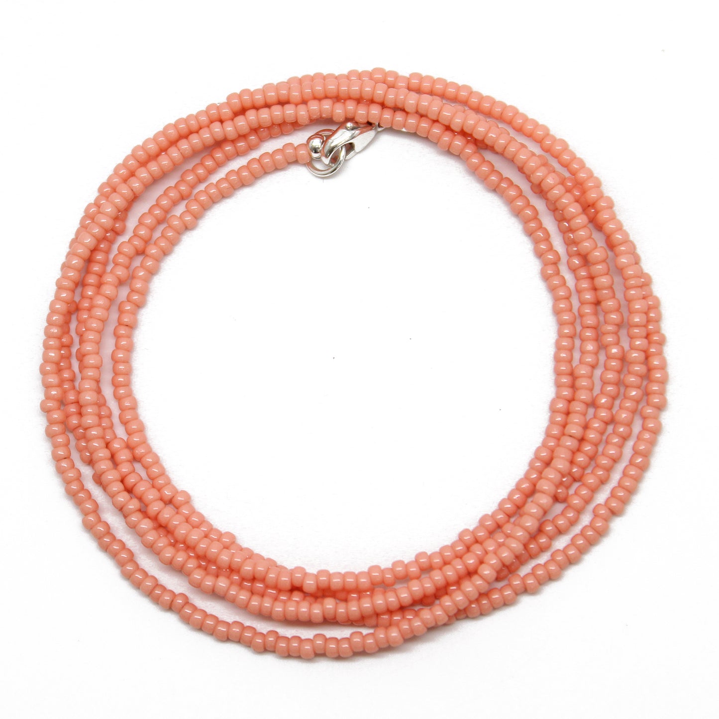 Salmon Pink Seed Bead Necklace, Thin 1.5mm Single Strand Necklace