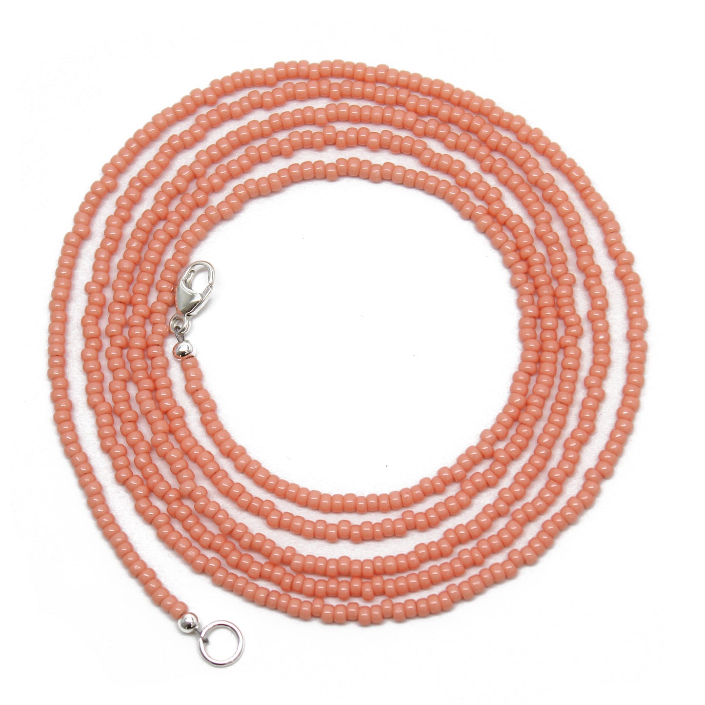 Salmon Pink Seed Bead Necklace, Thin 1.5mm Single Strand Necklace
