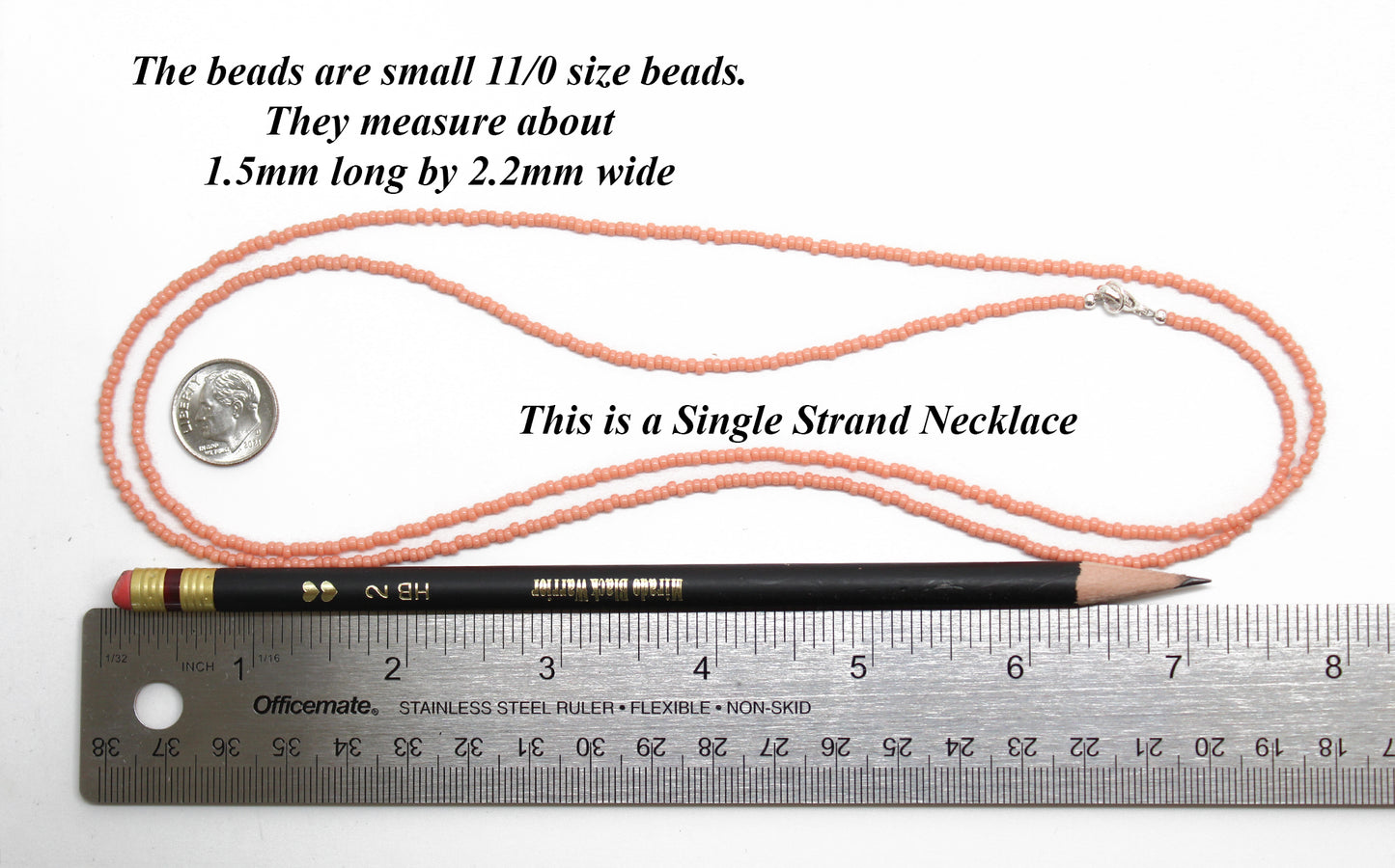 Salmon Pink Seed Bead Necklace, Thin 1.5mm Single Strand Necklace