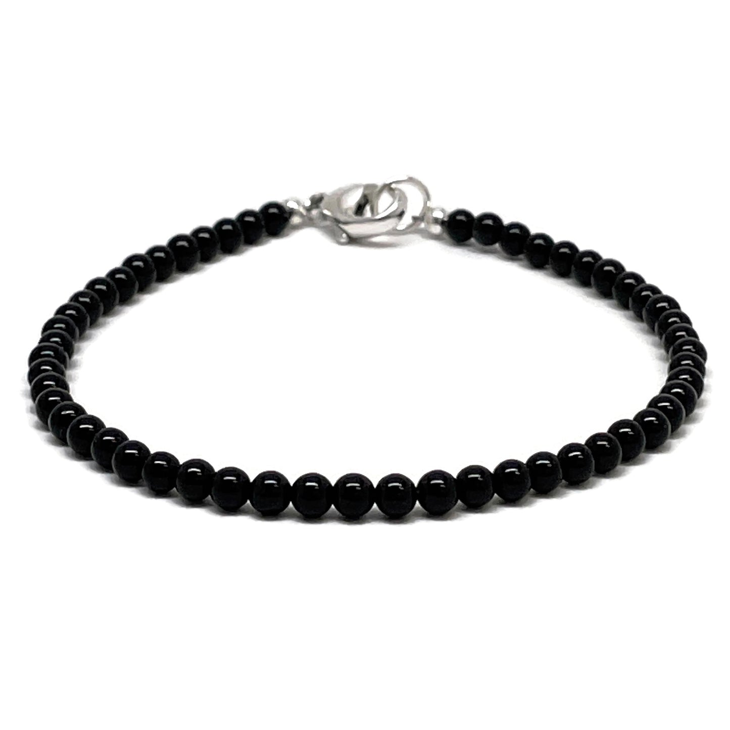 Onyx Bracelet, Small 3mm with Sterling Silver or Gold Filled Clasp
